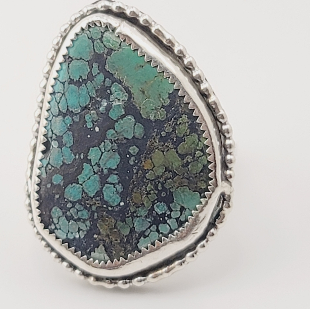 TURQUOISE BOHEMIAN CHIC STYLE RING IN STERLING SILVER METAL SIZE 8 - Picture 4 of 7